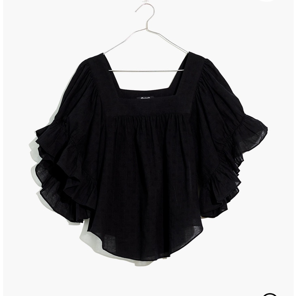Madewell flutter sleeve butterfly top black xs